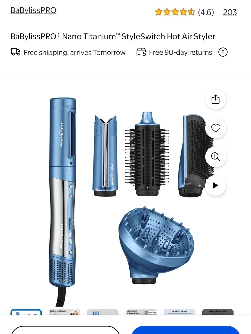 BaByliss Nano Titanium Multi-Style Hot Air Styler - Blue and Silver